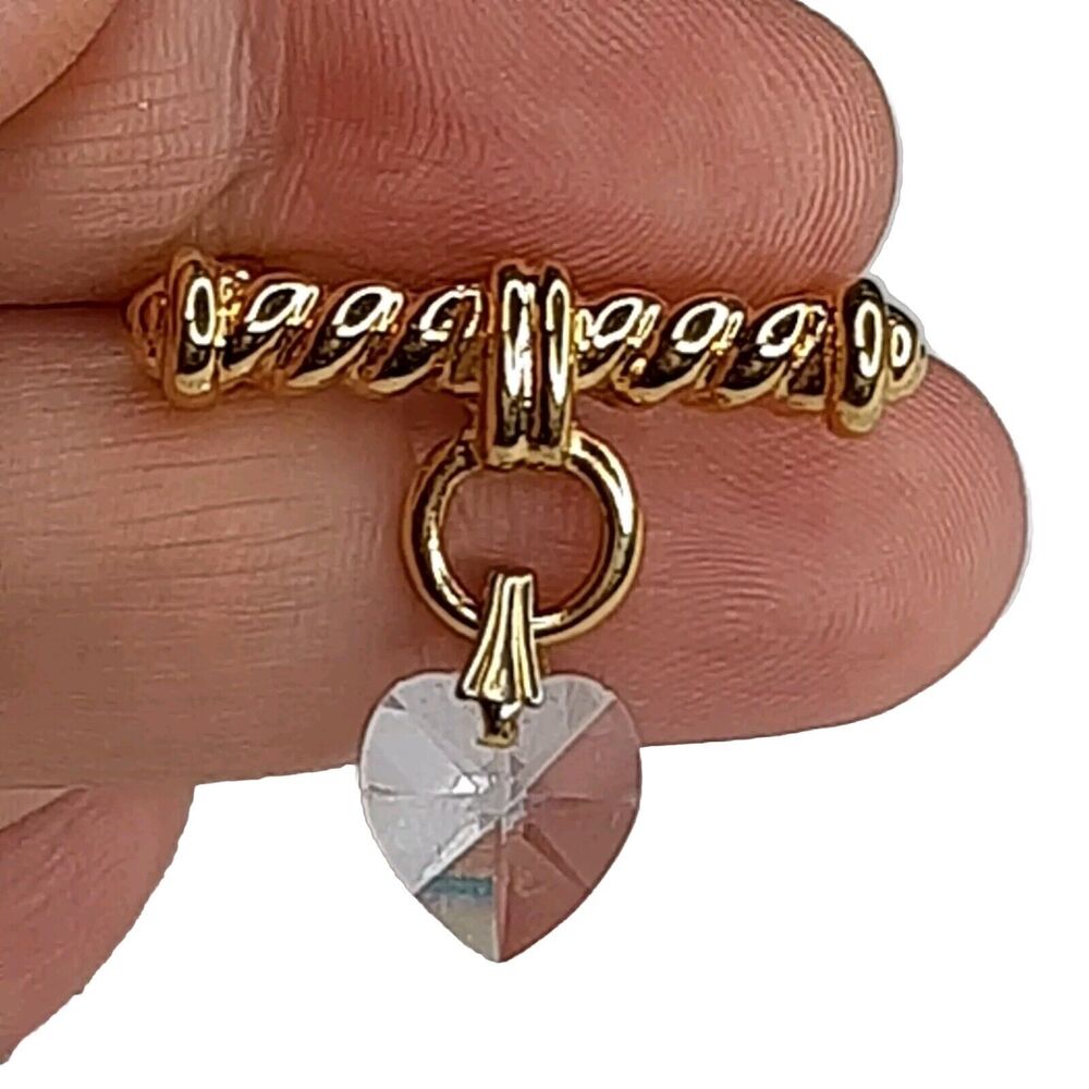 Princess House Gold-Tone Bar Brooch with Small Crystal Heart Dangle
